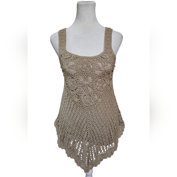 MAK BY MAK B Asymmetrical Crochet Top In Tan/beige. Size Small - Picture 1 of 13